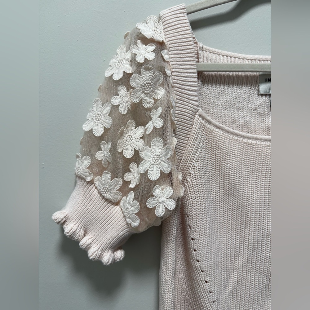 INDUSTRY REPUBLIC CLOTHING KNIT PUFF SLEEVE FLORAL APPLIQUÉ WOMEN’S SIZE: L - Picture 6 of 11